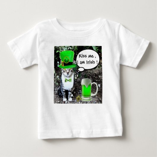 T-SHIRT POUR BÉBÉ LE JOUR DE SAINT PATRICK CAT WITH GREEN IRISH (Devant)