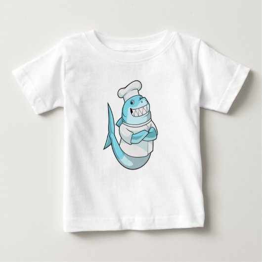 T-shirt Pour Bébé Le requin comme chef avec tablier de Cuisine (Devant)