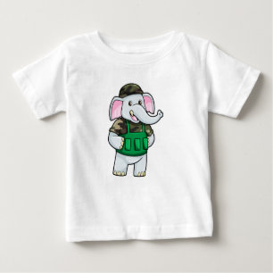 T-shirt Pour Bébé L'éléphant comme soldat avec uniforme et casque