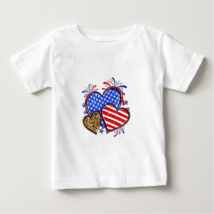 T-shirt Pour Bébé Leopard American Flag Heart 4 juillet USA