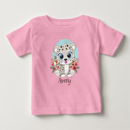 T-shirt Pour Bébé Léopard Mignon avec Fleurs Personnalisé (Devant)