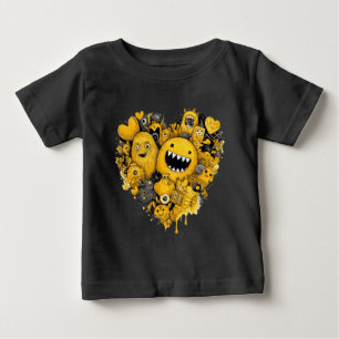 T-shirt Pour Bébé Les monstres jaunes dans le coeur