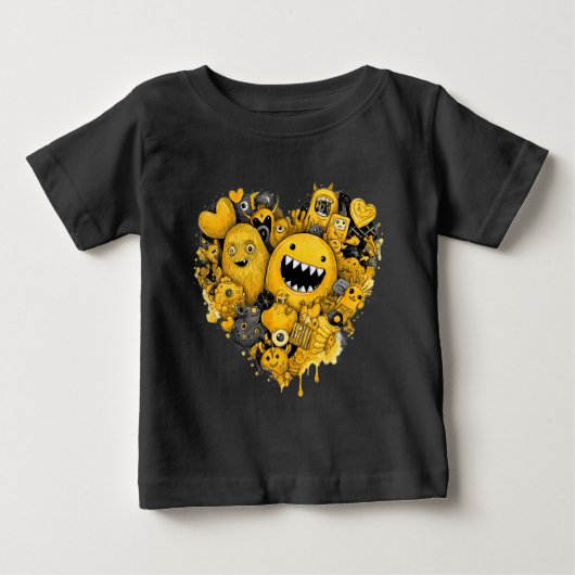 T-shirt Pour Bébé Les monstres jaunes dans le coeur (Devant)