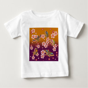 T-shirt Pour Bébé Les papillons japonais au milieu des fleurs de Sak