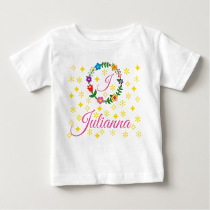 T-shirt Pour Bébé Lettre J, Julianna, Tee, Fleurs et Étoiles