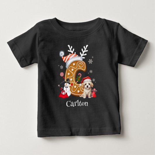 T-shirt Pour Bébé Lettre pain d'épices Père Noël Festive C Boy (Devant)