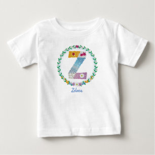T-shirt Pour Bébé Lettres de fleurs "Z" initiales avec nom personnal