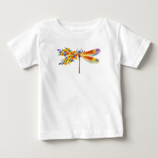 T-shirt Pour Bébé libellule de fleurs jaunes (Devant)
