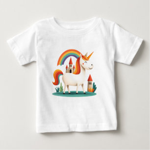 T-shirt Pour Bébé Licorne Arc-en-ciel avec Château – Fantaisie Enfan