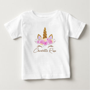 T-shirt Pour Bébé Licorne Fleurie Fille Nom Personnalisé 
