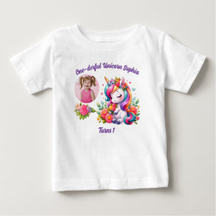 T-shirt Pour Bébé Licorne Florale Magique Merveilleuse 1er Anniversa