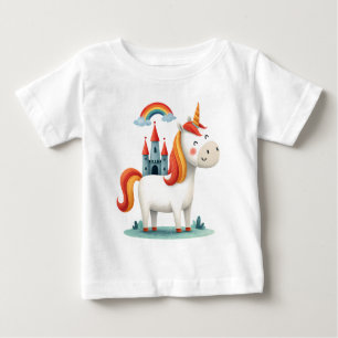 T-shirt Pour Bébé Licorne Magique avec Château et Arc-en-Ciel – Enfa