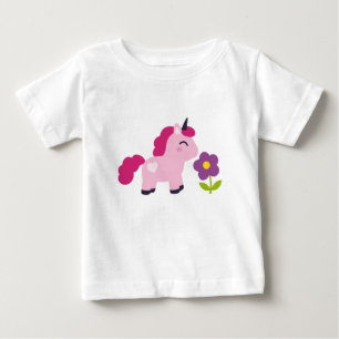 T-shirt Pour Bébé Licorne rose mignonne avec une fleur