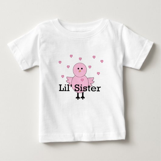 T-shirt Pour Bébé Lil' Sister Pink Chick & Hearts (Devant)