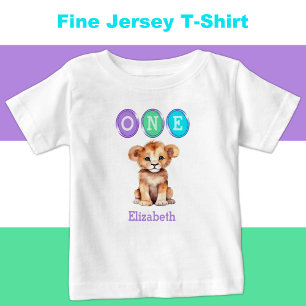 T-shirt Pour Bébé Lion 1er anniversaire un avec le nom pourpre