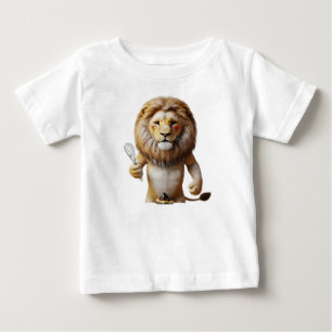 T-shirt Pour Bébé Lion anthropomorphe boulanger avec fouet et gâteau