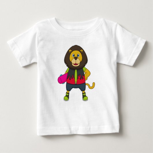 T-shirt Pour Bébé Lion as skater with skateboard (Devant)
