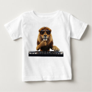 T-shirt Pour Bébé Lion DJ cool avec des lunettes de soleil mélangean