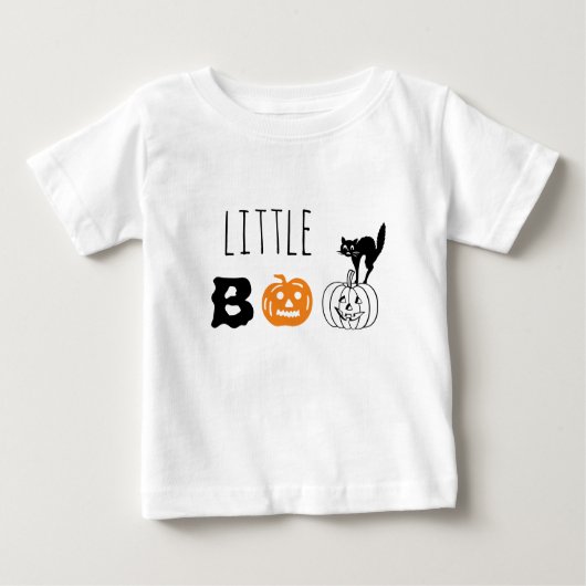 T-shirt Pour Bébé Little Boo orange chat citrouille personnalisé Hal (Devant)