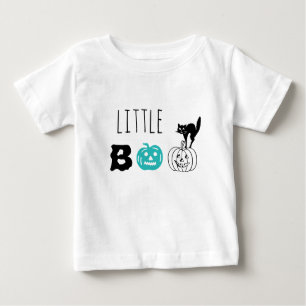 T-shirt Pour Bébé Little Boo turquoise chat noir citrouille coutume