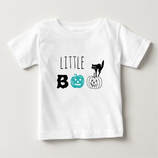 T-shirt Pour Bébé Little Boo turquoise chat noir citrouille coutume  (Devant)