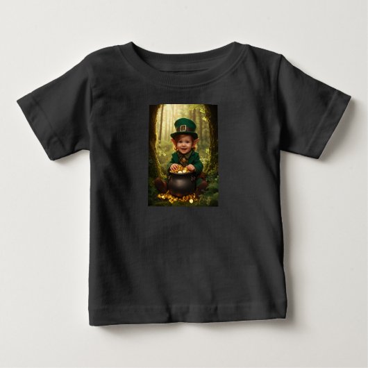 T-shirt Pour Bébé Little Irish Leprechaun & Gold Cauldron (Devant)