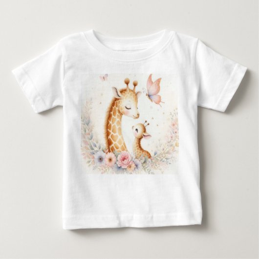 T-shirt Pour Bébé Livre D'Histoire Bois Bébés Giraffe Et Bébé (Devant)