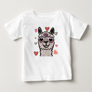 T-shirt Pour Bébé Llama cool avec lunettes de coeur