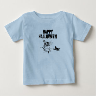T-shirt Pour Bébé Logo personnalisé   Nom, Sorcière volante et Chat 