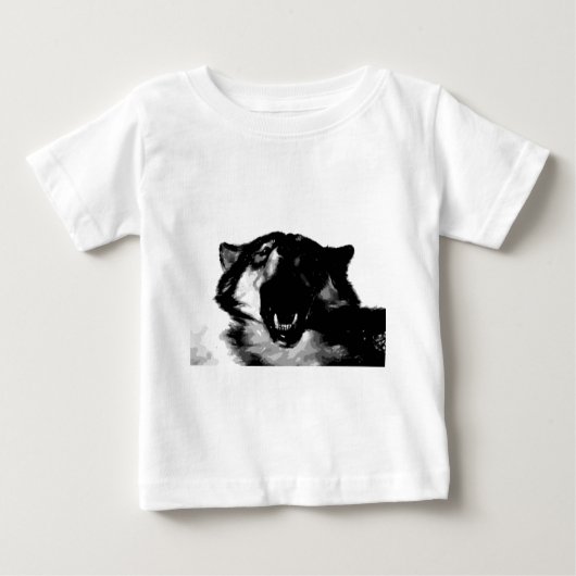 T-shirt Pour Bébé Loup noir et blanc (Devant)