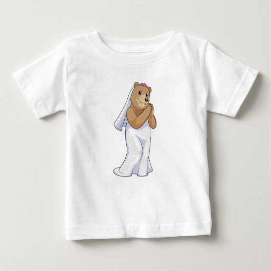 T-shirt Pour Bébé L'ours en mariée avec le voile (Devant)