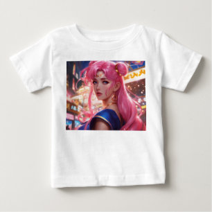 T-shirt Pour Bébé Lune à voile avec cheveux roses