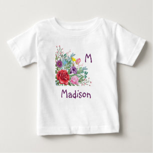 T-shirt Pour Bébé M Madison Personnaliser Nom initial, Fleurs Roses