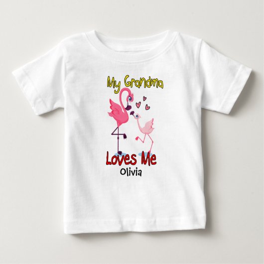 T-shirt Pour Bébé Ma grand-mère m'aime Flamant rose (Devant)
