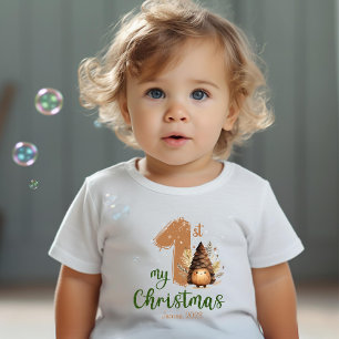 T-shirt Pour Bébé Ma première aquarelle de Noël Acorn Nom Retro