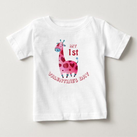 T-shirt Pour Bébé Ma première Saint-Valentin bébé girafe (Devant)
