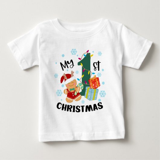T-shirt Pour Bébé Ma première typographie de Noël Gingerbread mignon (Devant)