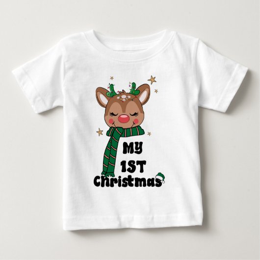 T-shirt Pour Bébé Ma première typographie de Noël Renne mignon (Devant)
