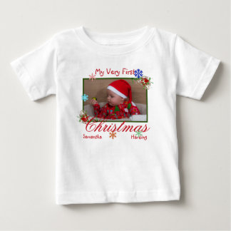 T-shirt Pour Bébé Ma toute première photo de Noël personnalisée