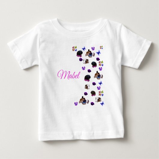 T-shirt Pour Bébé Mabel, Nom, Avec Cochons d'Inde Et Pensées, (Devant)