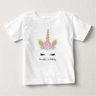 T-shirt Pour Bébé Magique Unicorne Visage Floral Premier Anniversair