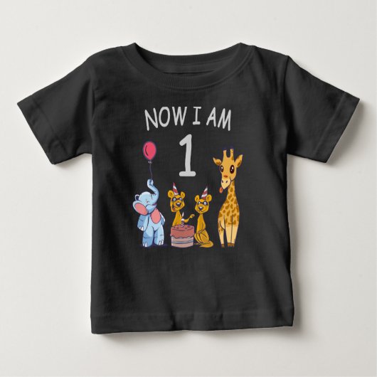 T-shirt Pour Bébé Maintenant, j'ai 1 an 1er anniversaire au Zoo (Devant)