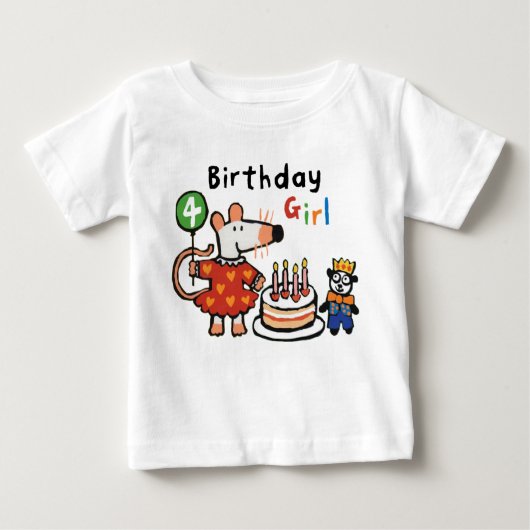T-shirt Pour Bébé Maisy Birthday Girl, 4 Ans (Devant)