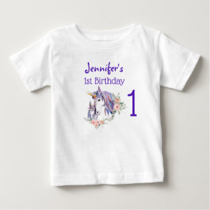 T-shirt Pour Bébé Maman Licorne Magique et Bébé Aquarelle 1er Annive