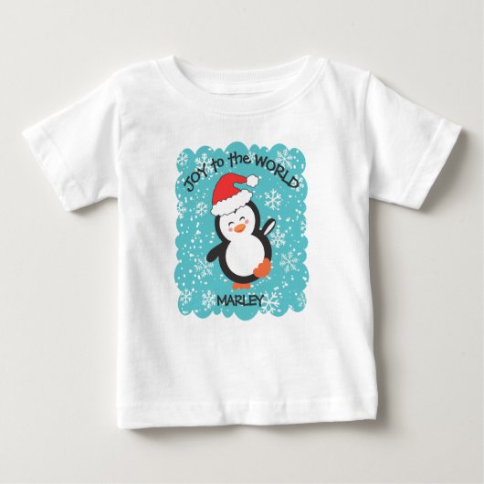 T-shirt Pour Bébé Manchot de la danse Joie Flocons de Noël (Devant)