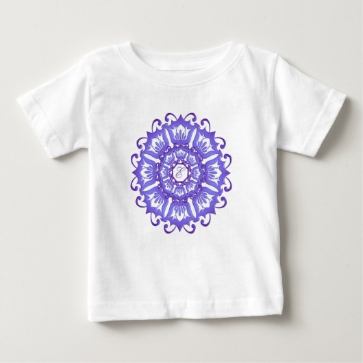 T-shirt Pour Bébé Mandala ethnique turquoise. monogramme. (Devant)