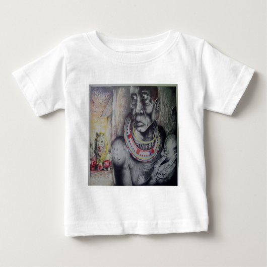 T-shirt Pour Bébé Masaï Mère & Enfant avec Lion Art Imprimer/Graphiq (Devant)