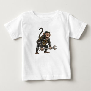 T-shirt Pour Bébé Mécanicien chimpanzé Steampunk avec Clé industriel