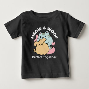 T-shirt Pour Bébé Meow & Woof Perfect Together - Cute Cat and Dog