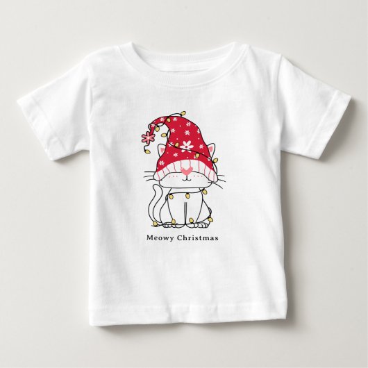 T-shirt Pour Bébé Meowny Noël drôle mignon chat de Noël (Devant)